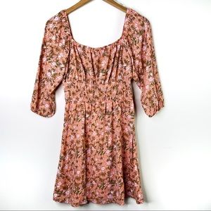 AUW Peach Coral Floral Off Shoulder Mini Dress NWT